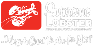 Logo of Supreme Lobster and Seafood Company with a lobster on a transparent background.