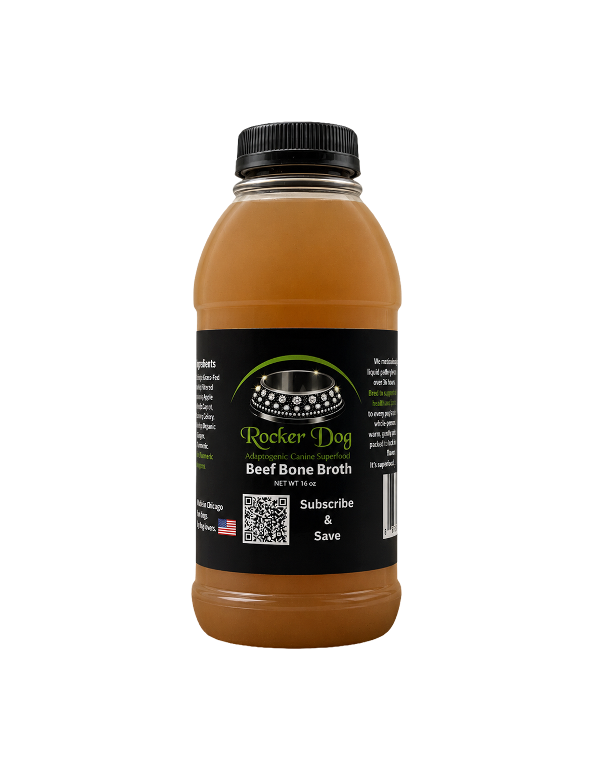 1 16oz. bottle of Rocker Dog's Bad to the Bone Beef Bone Broth